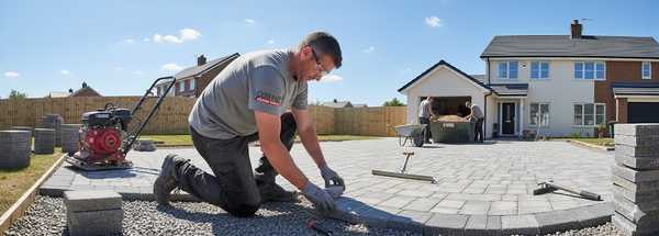 Cornel specialist setting blocks in a new driveway