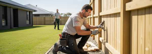 Cornel fencing specialist repairing wooden fence